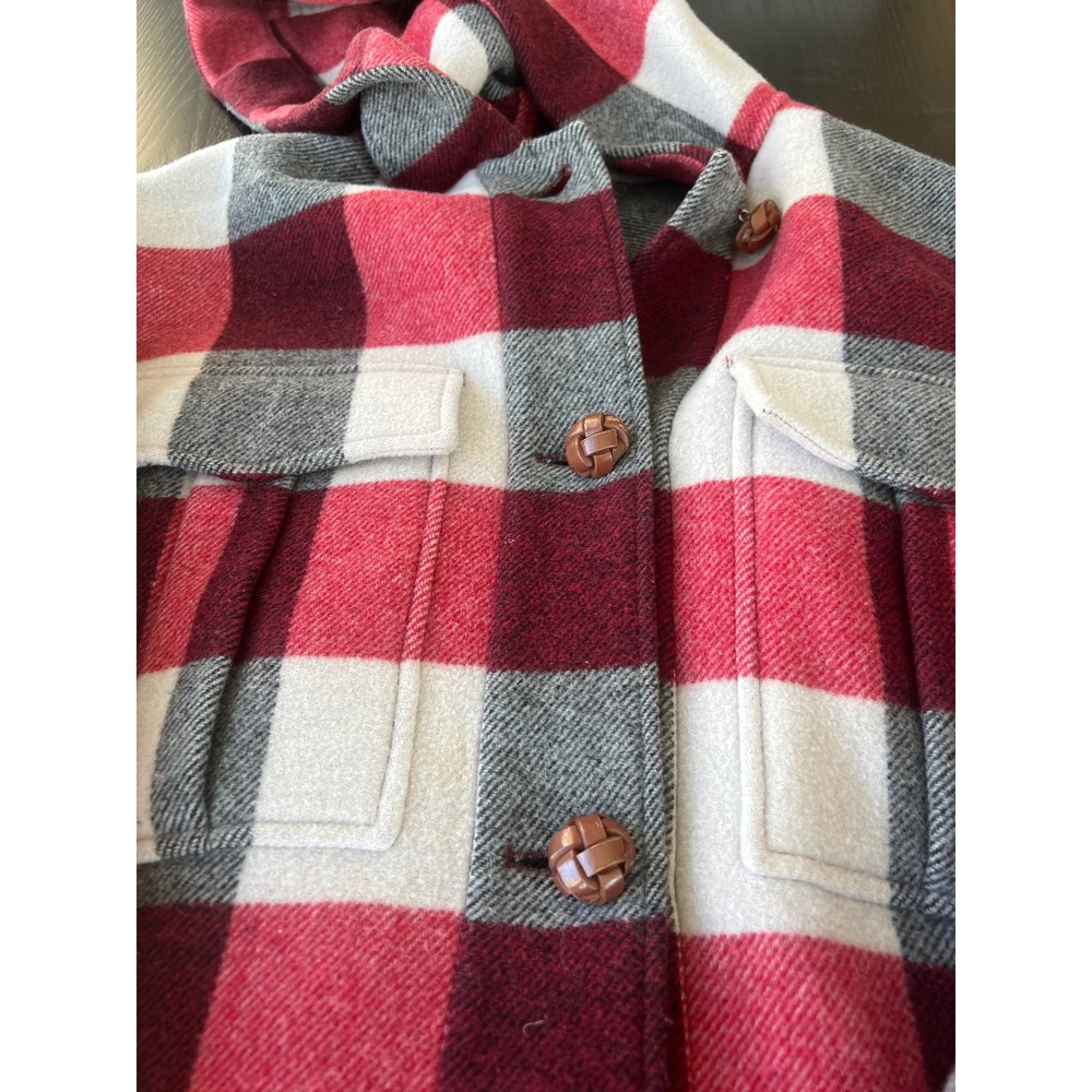Rag & Bone Red Buffalo Plaid Hooded Shacket Long Shirt Jacket Coat Womens Medium - Picture 4 of 6